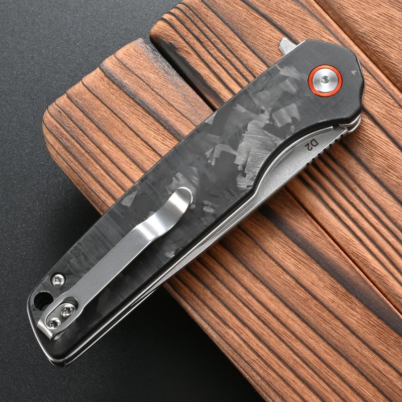 CCFFCC FF19 Folding Pocket Knife,D2 Steel Blade Carbon Fiber Handle EDC Tool Knife for Outdoor Camping Hunting Fishing Working(Black)