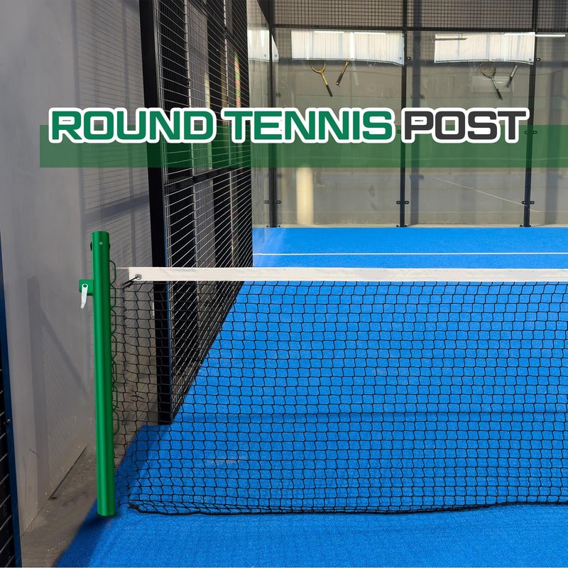 Otoolling Tennis Posts with Net Crank Outdoor Heavy Duty Professional Green Tennis Permanent Court Kit for Net Quick Fixation System Equipped with a Cable Reel(Round,42 inches)