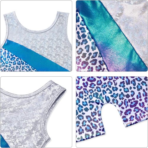 HOZIY Girls' Gymnastics Leotard - Snowflake Ribbon Design in Blue, Purple & Hot Pink Sparkle