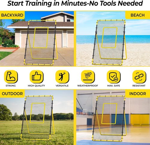 Happy Jump Portable Volleyball Rebounder Net - 7x4 FT Heavy-Duty Trainer with 5 Adjustable Angles & Volleyball