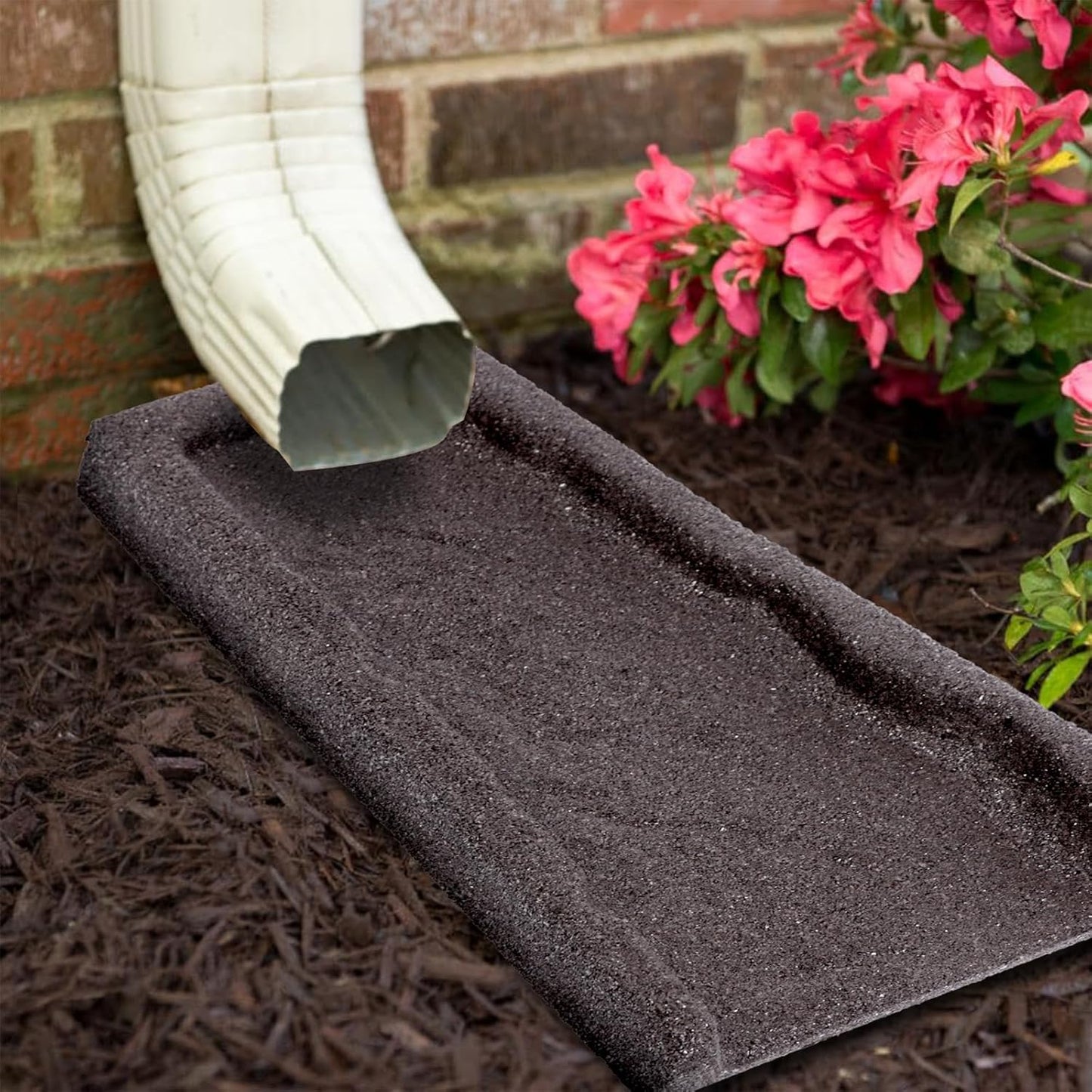 Rubber Downspout Splash Block - 2 Pack Rain Gutter Drain Trays in Gray