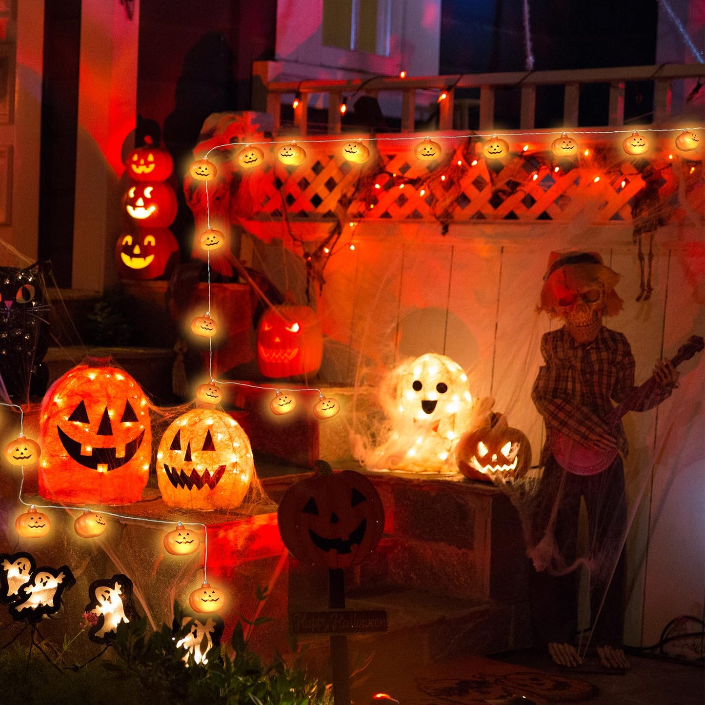 Avswdwbo Halloween Decorations Pumpkin String Lights - 20 LED 10 FT 3D Cute Waterproof Orange Jack-O-Lantern Battery Operated Lights, 2 Modes Steady/Flickering Light for Indoor Outdoor Party Decor