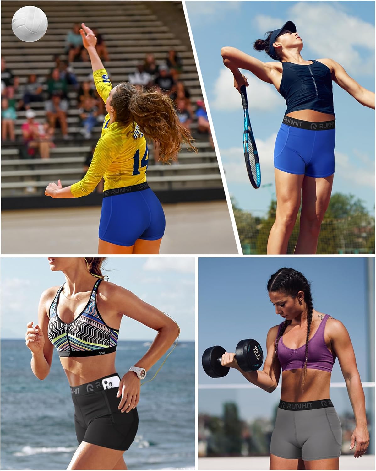 Runhit 3" Volleyball Shorts - Women's Compression Spandex Workout Shorts | 3-Pack Athletic Gear