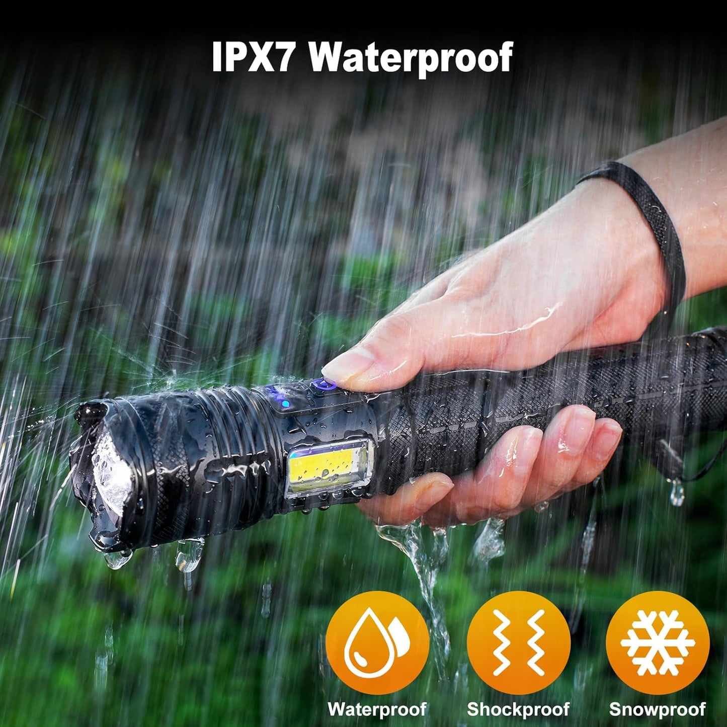 90000 Lumen Rechargeable LED Flashlight - 10000mAh Battery, 7 Modes, IPX7 Waterproof for Camping & Home