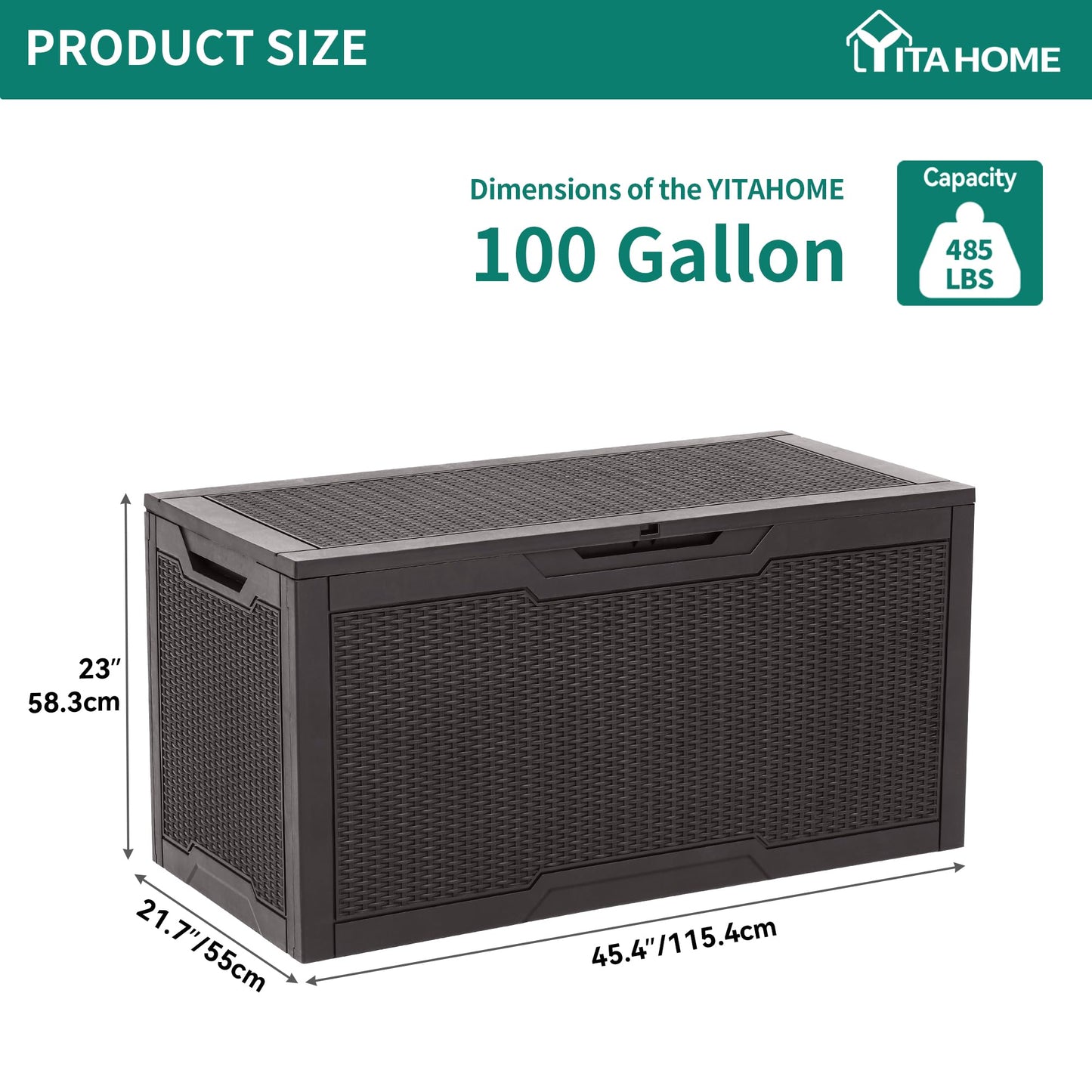 YITAHOME 100 Gallon Large Deck Box, Outdoor Resin Storage Boxes for Patio Furniture, Outdoor Cushions, Garden Tools, Water Resistant and Lockable