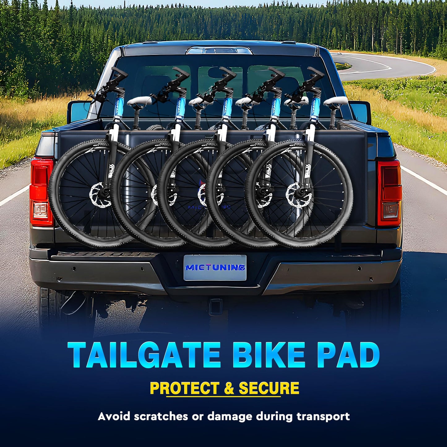 MICTUNING Tailgate Bike Pad for Mountain Bike, Widen Size 51" Tailgate Width ScratchResistant Tailgate Pad with Reflective Strips and Tool Pocket, for Outdoor Bicycle Transportation, 5 Bikes