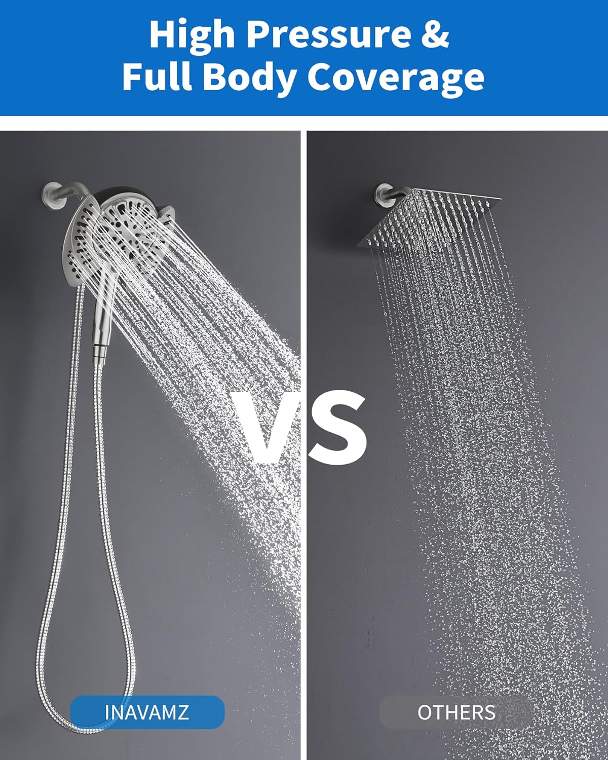 2.5GPM 7.2" Rainfall & Handheld Shower Head Combo with 60" Stainless Steel Hose