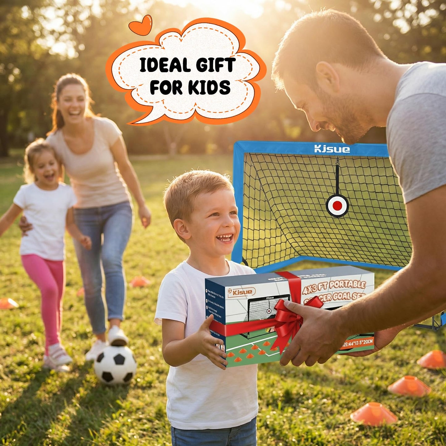 Soccer Goal, Kids Soccer Goals for Backyard Set of 2, 5 x 3.6ft Soccer Net Training Equipment, Pop Up Toddler Soccer Goal for Outdoor Indoor Sports Games with Ball, Cones, Targets (Blue)