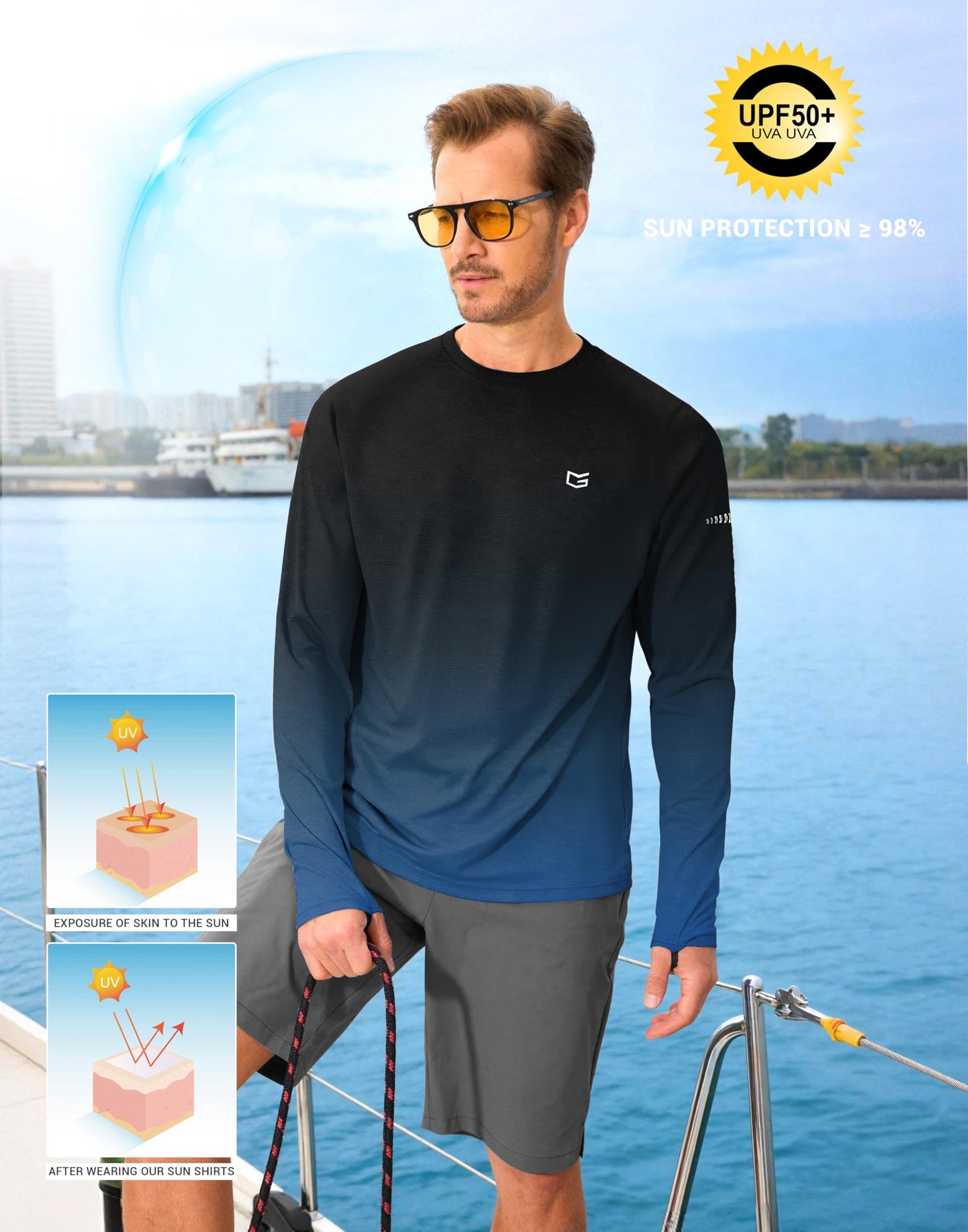 Men's Sun Protection Long Sleeve Shirts UPF 50+ Rash Guard Swim Lightweight Cooling UV SPF Shirt Fishing Workout Quick Dry
