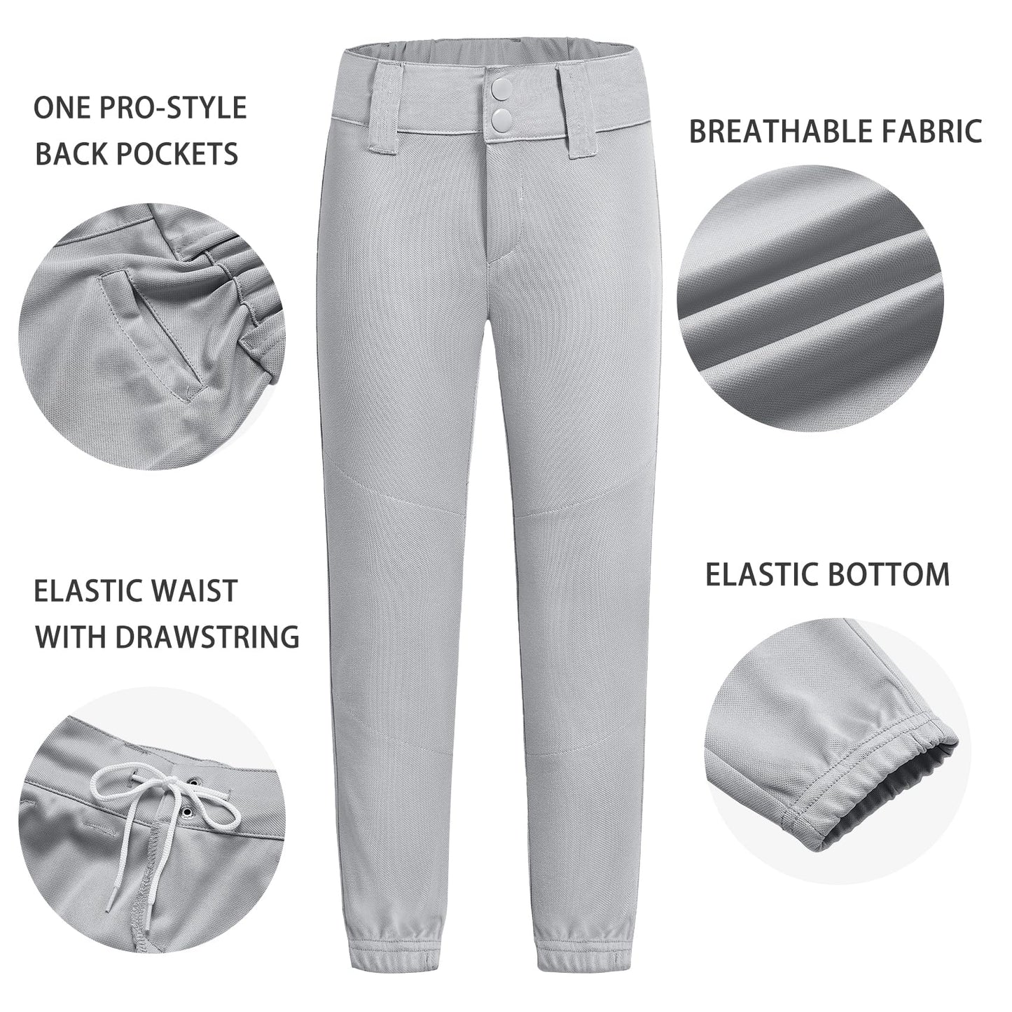QBK 5T Toddler Baseball Pants Youth Softball Pants Kids Tee Ball Pants for Boy Girl Gray