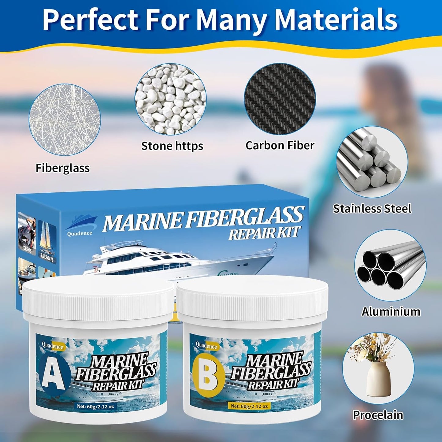 Skiennix Fiberglass Boat Repair Kit - Waterproof Epoxy Filler for Holes, Chips & Cracks (Color Match)