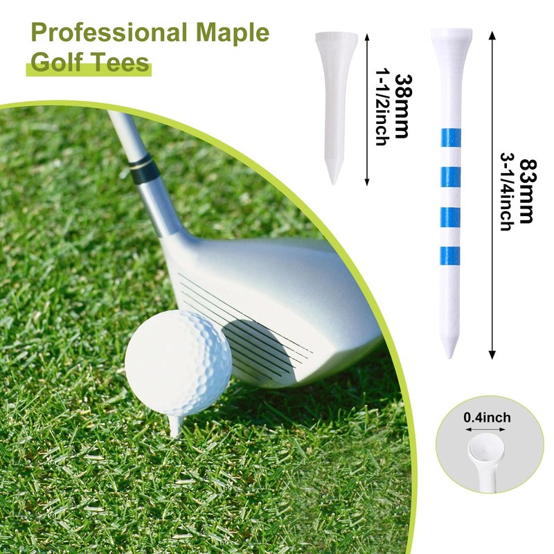 Realspring 300 Pcs Wood Golf Tees Bulk 3 1/4 Inch and 1 1/2 Inch Unbreakable Long Tall Golf Tees for Men Women Balls Game