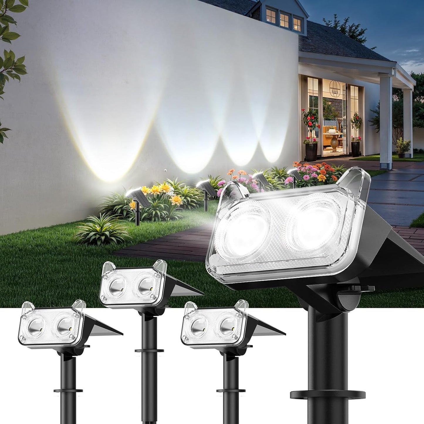 6 Pack Solar Spot Lights Outdoor - Waterproof LED Landscape Lighting, Auto ON/OFF, 135° Adjustable for Garden, Pathway & Tree Decor