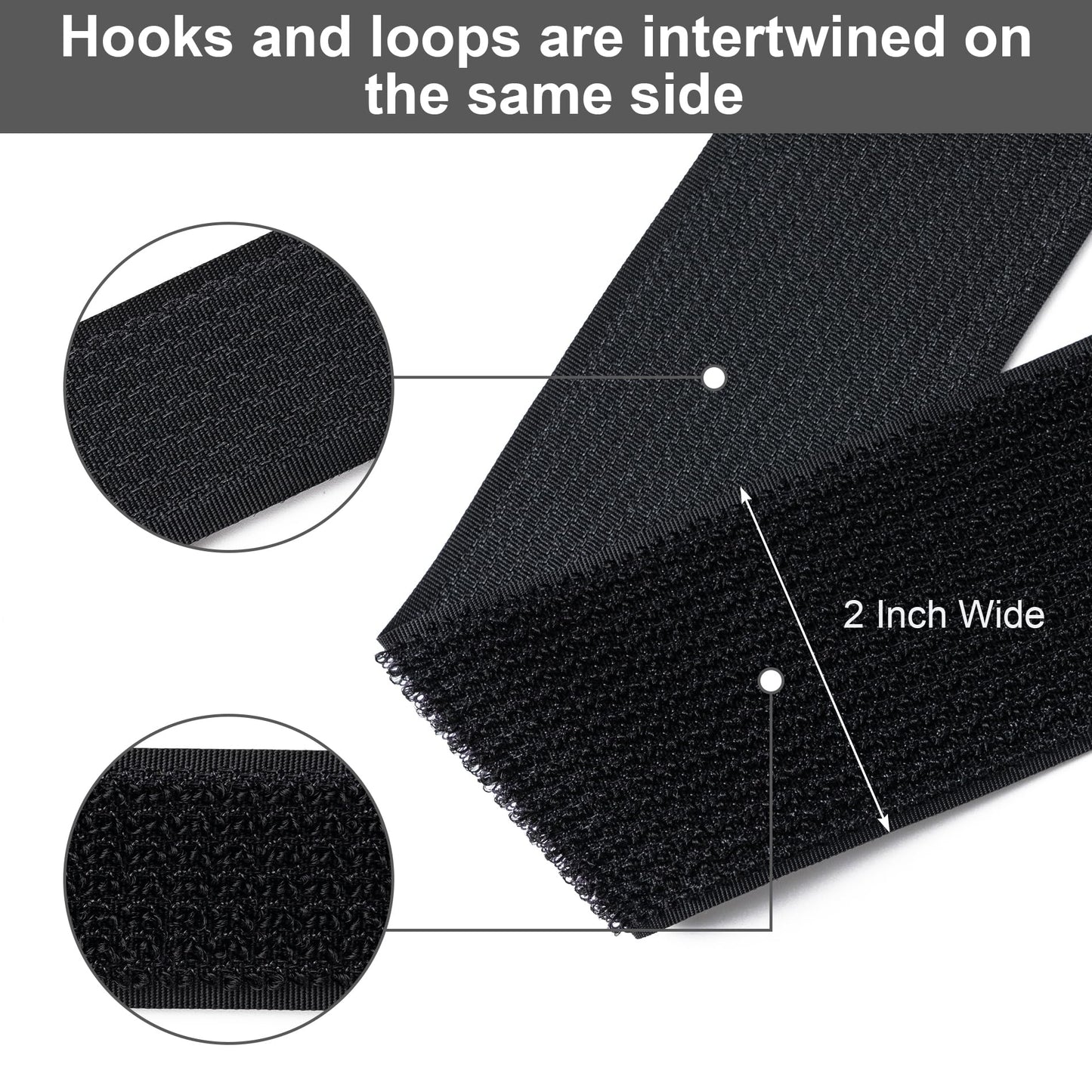 2" x16Ft Hook and Loop Straps with 12 Metal Buckles, Adjustable Fastening Cable Straps, Free Cut Length, Reusable Nylon Cable Ties for Organizer or Storage, 2 inch Wide Black