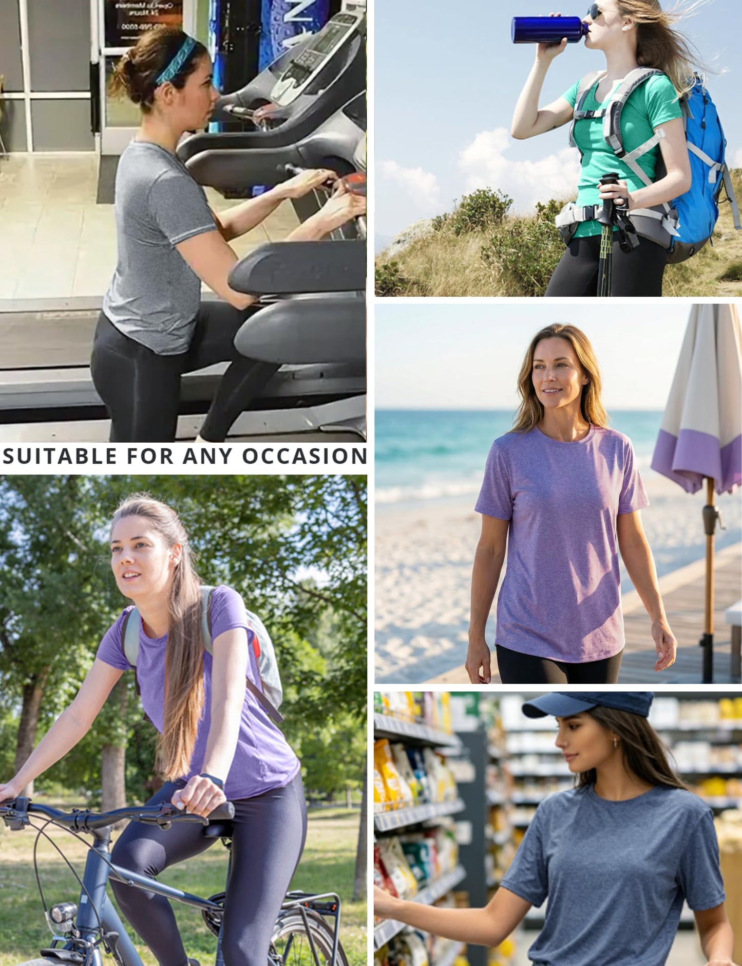 Kinglaman 5 Pack Workout Tops Gym Shirts for Women Dry Fit UPF 50+ Sun UV Protection Swim Athletic Yoga Tee T Shirts Tops 1 Black 1 Gray 1 Blue 1 Purple 1 Green X-Large