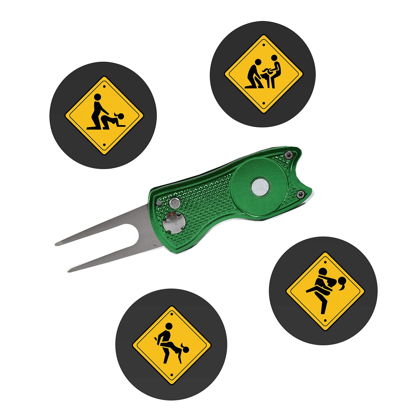 Andoji Golf Divot Repair Tool with Funny Ball Markers – Great Golf Gifts – Durable and Stylish Golf Divot Tool – Must-Have Golf Accessories – Unique Divot Repair Tool – Positions (Green)