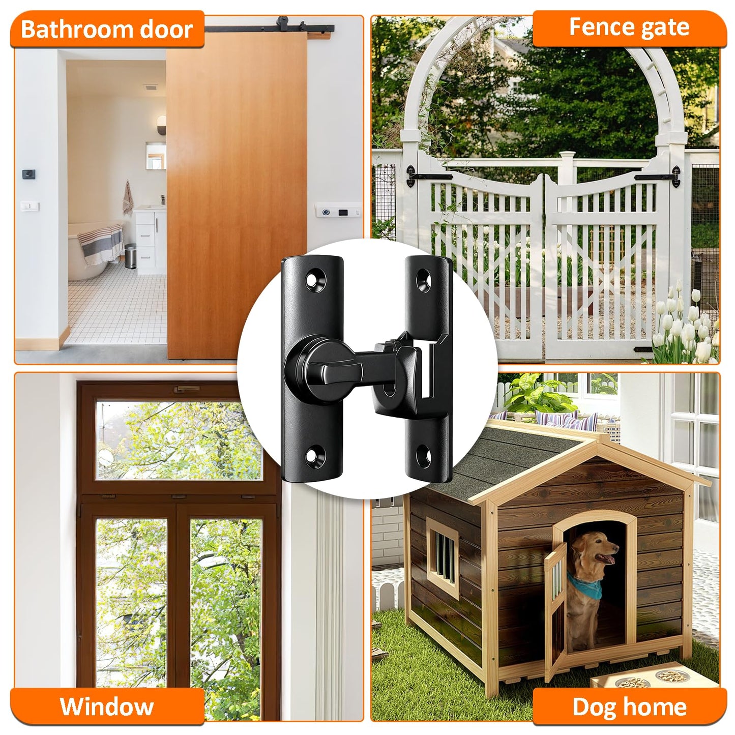 Upgraded Flip Door Latch, 90/180 Degree Heavy Duty Small Gate Lock for Safety and Privacy, Zinc Alloy Anti-Rust Latches for Barn Door, Sliding Door, Cabinet, Bathroom, Window Hardware (Black, 1PC)