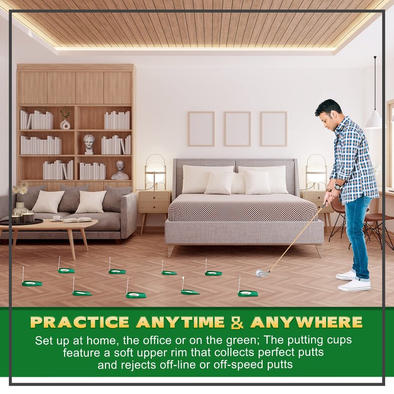 Sotiff Golf Putting Practice Cup Hole Training Aids Golf Accessories Training Putters with Plastic Flag for Adult Green Office Garage Yard Indoor Outdoor Practice(White)