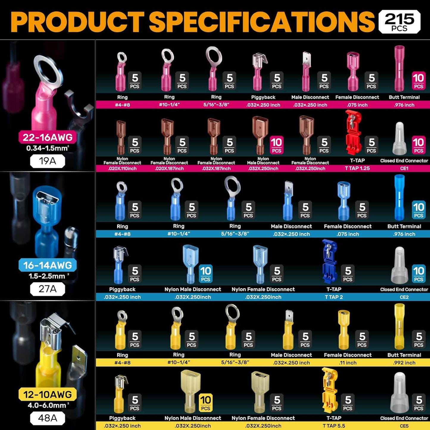 Heat Shrink Connector Crimp Tool Kit - 48 Sizes (22-10 AWG) Marine Grade Wire Connectors & Pliers