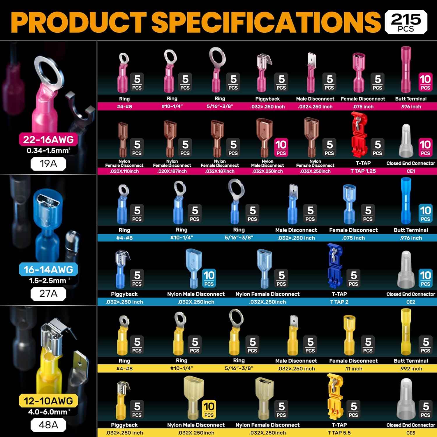 Heat Shrink Connector Crimp Tool Kit - 48 Sizes (22-10 AWG) Marine Grade Wire Connectors & Pliers