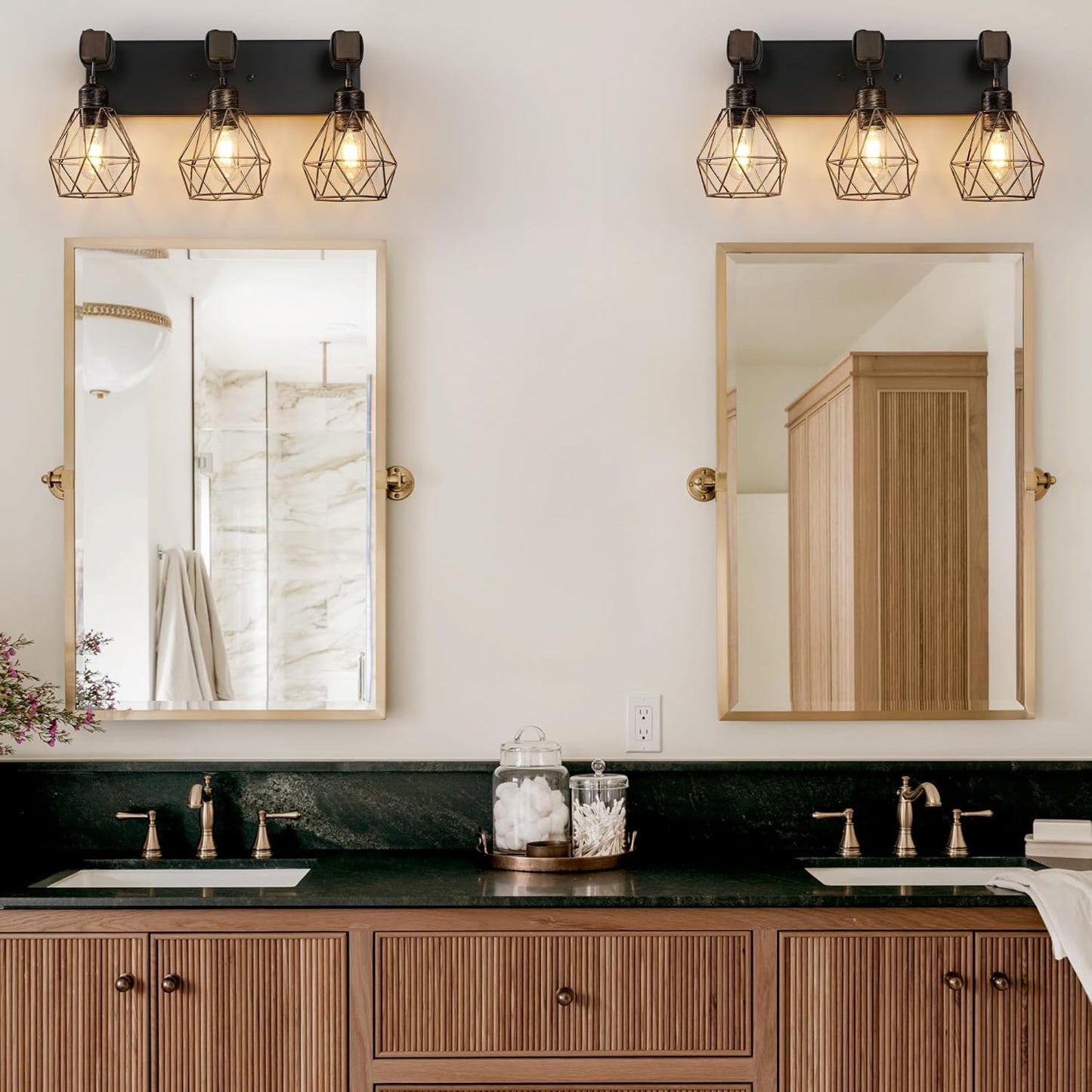 Farmhouse 3-Light Bathroom Vanity Light Fixture - Rustic White Wood Sconces for Mirror