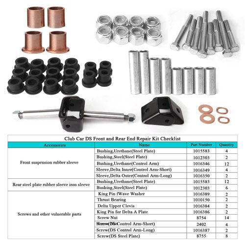 10L0L Deluxe Golf Cart Front King Pin Repair Kit for Club Car DS Gas & Electric Models 1993-UP Kingpin Spindle Bushing Kits