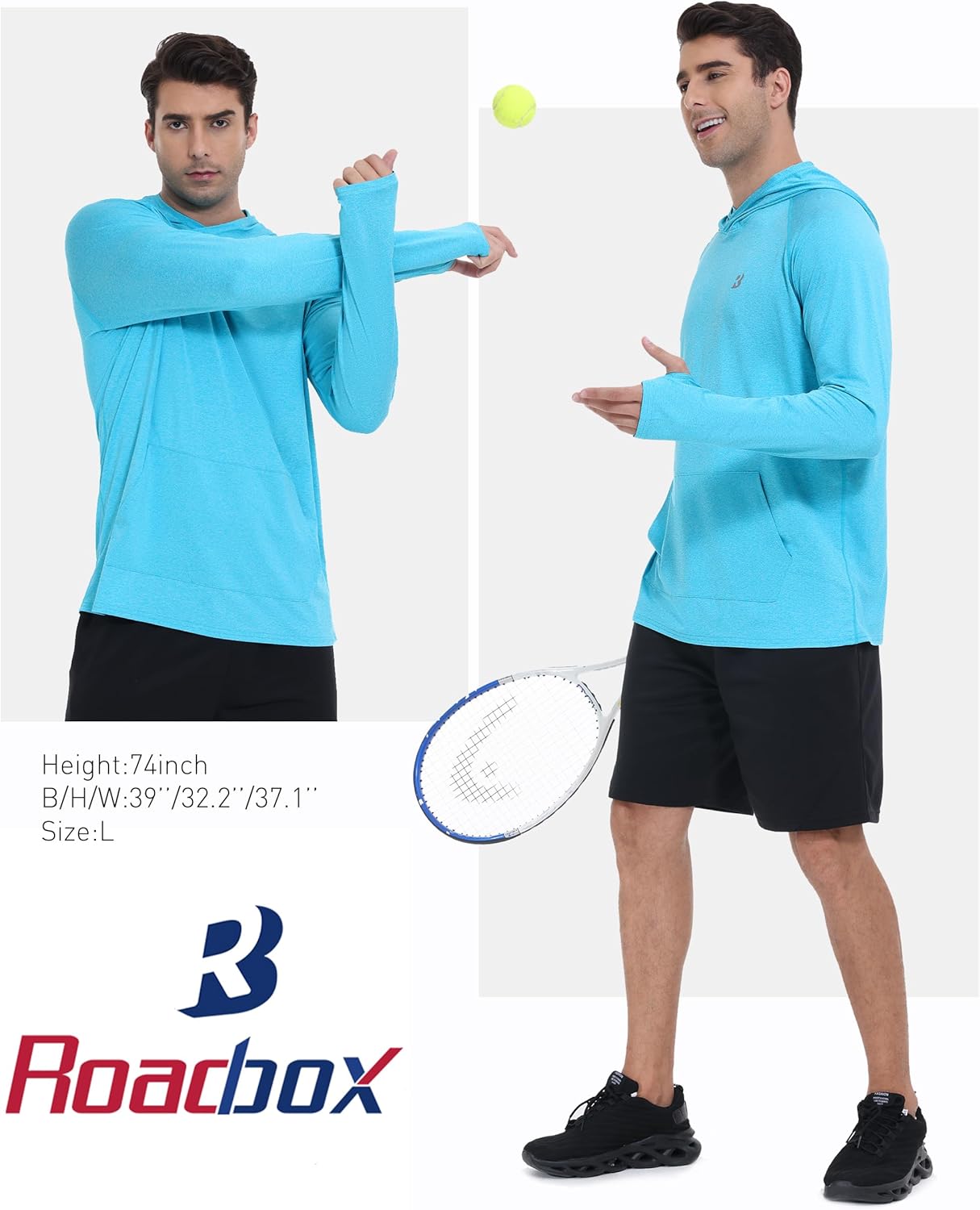 Roadbox UPF 50+ Men's Sun Hoodie - Long Sleeve UV Protection Fishing Shirt with Pocket | Outdoor Athletic Rash Guard