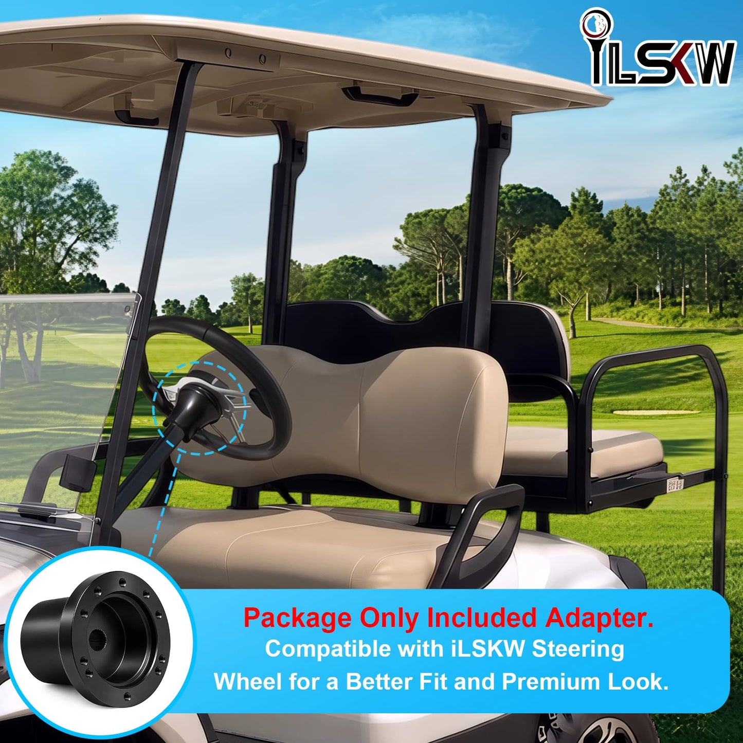 iLSKW Golf Cart Steering Wheel Adapter Fits Yamaha G1-G29 Drive/Drive2 Golf Carts, with 5-6 Holes Adapter Golf Cart Steering Wheel
