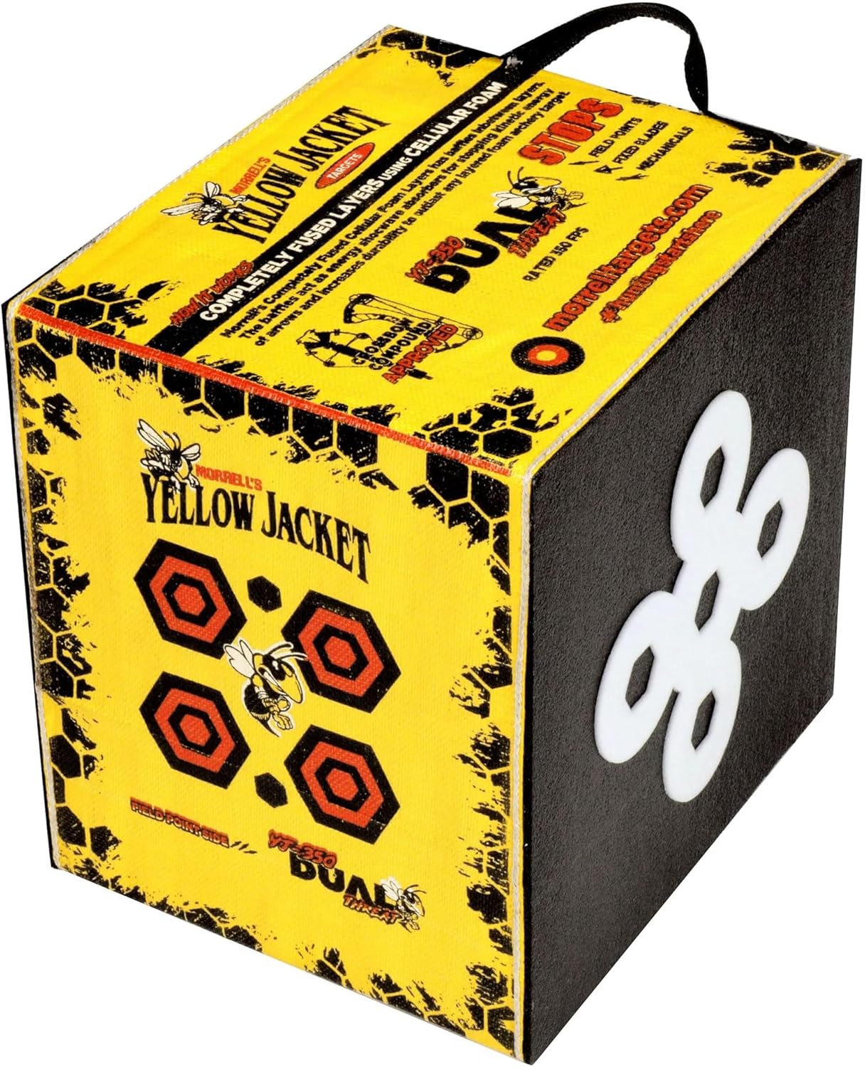 Morrell Yellow Jacket Dual Threat Foam Archery Target Block - 350 FPS, 4 Sides, 32 Bullseyes, Yellow
