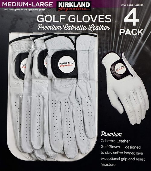 Kirkland Signature Golf Gloves - Premium Cabretta Leather | Medium/Large (4 Count)