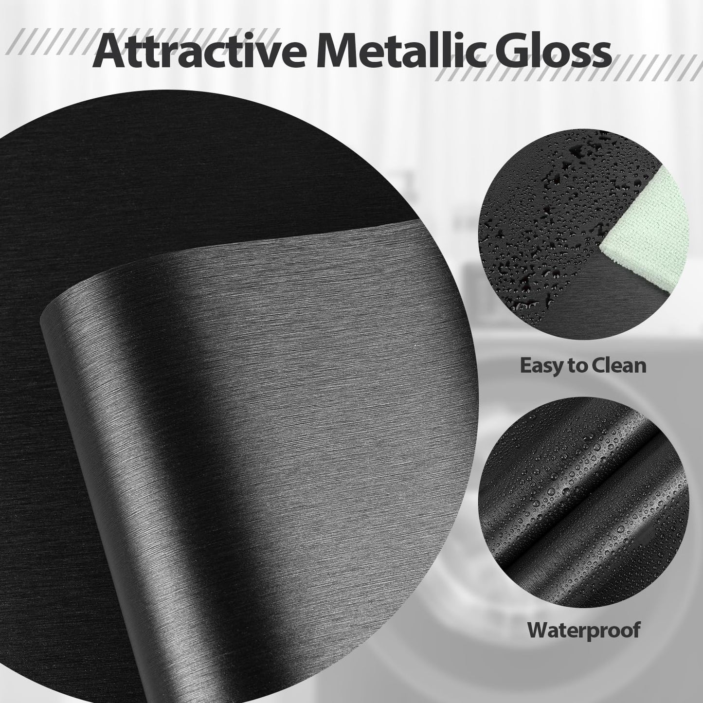 Abyssaly Refrigerator Wrap Peel and Stick Wallpaper Black Metallic Stainless Steel Brushed Contact Paper for Appliances Thick Heat Resistant Fridge Wrap for Microwave Oven 15.7" X 78.2"