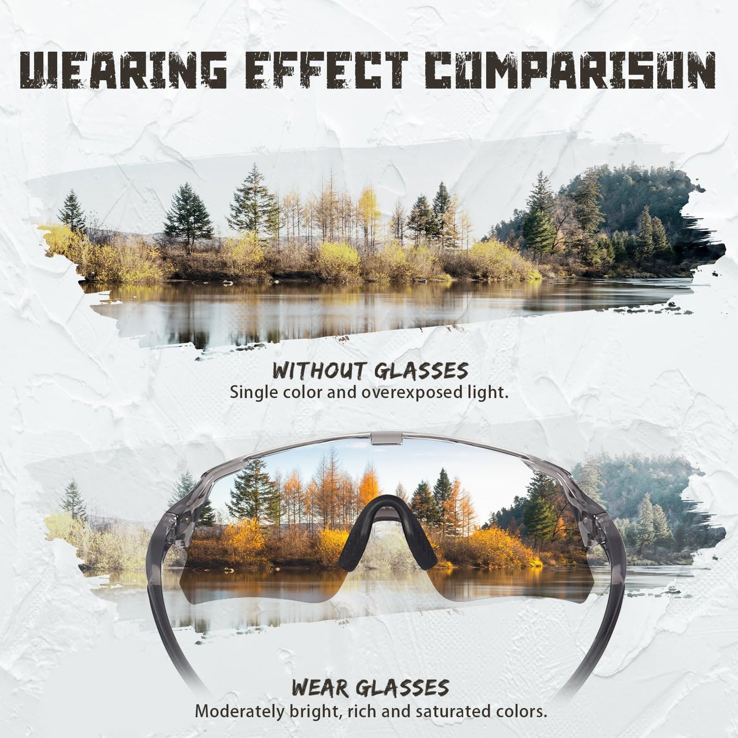 OUWOR Polarized Cycling Glasses for Men Women Youth, UV400 Mountain Bike Sunglasses for Bicycle Mtb Running Fishing Baseball Hiking (Translucent & Gray)