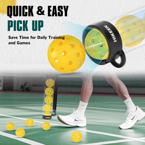 Hikeen Durable Pickleball Ball Retriever with 10 Pickleballs,Quick Pickup & Storage Pickleball Tube with Shoulder Strap for Pickleballs Accessories - Includes 10 Balls