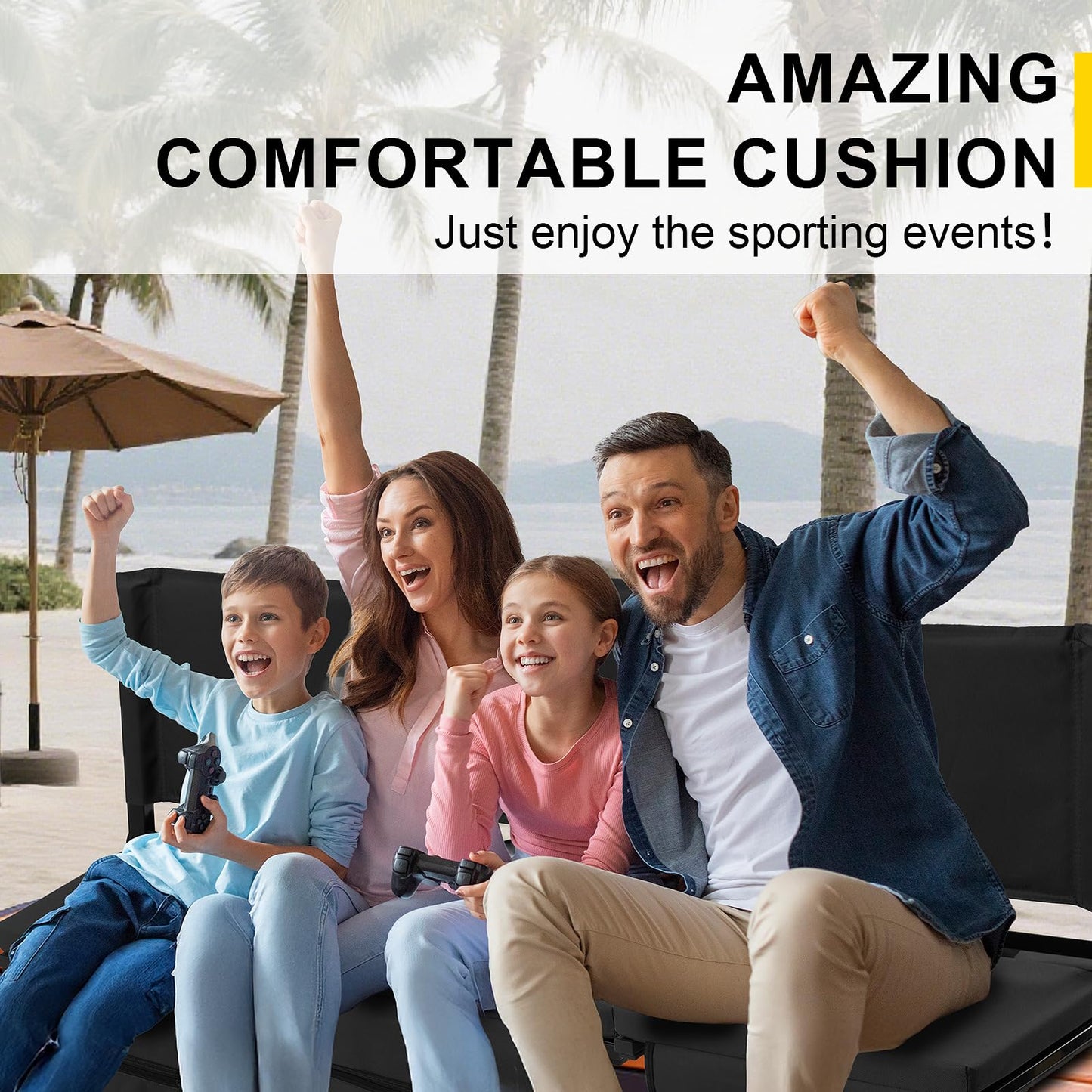 FZGhome Stadium Seats with Back Support for Bleachers, Folding Bleacher Seat Bleacher Chairs with Back and Cushion, Padded Stadium Chair with Shoulder Strap, 3 Large Mesh Pocket & Carry Handle