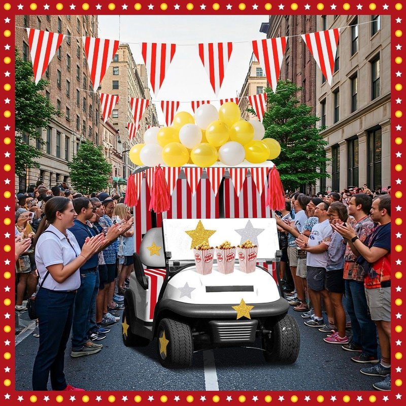 Suncalla 85 Pcs Halloween Carnival Golf Cart Decorations Red and White Stripes Backdrop Tassels Banner Flags Ballons Popcorn Boxes Glitter Star Cutouts for Golf Cart Party Supplies Decor
