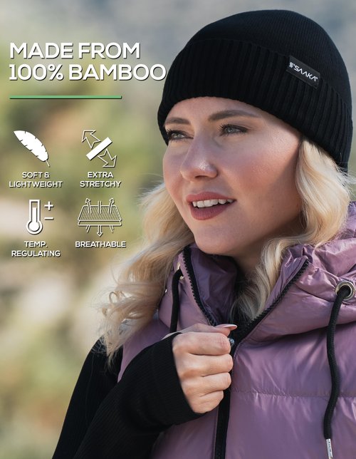 Bamboo Lightweight Beanie for Men & Women. Soft Athletic Winter Hat. Ideal Cuffed Beanie for Sports. Keeps You Warm and Comfortable (US, Alpha, One Size, Black)
