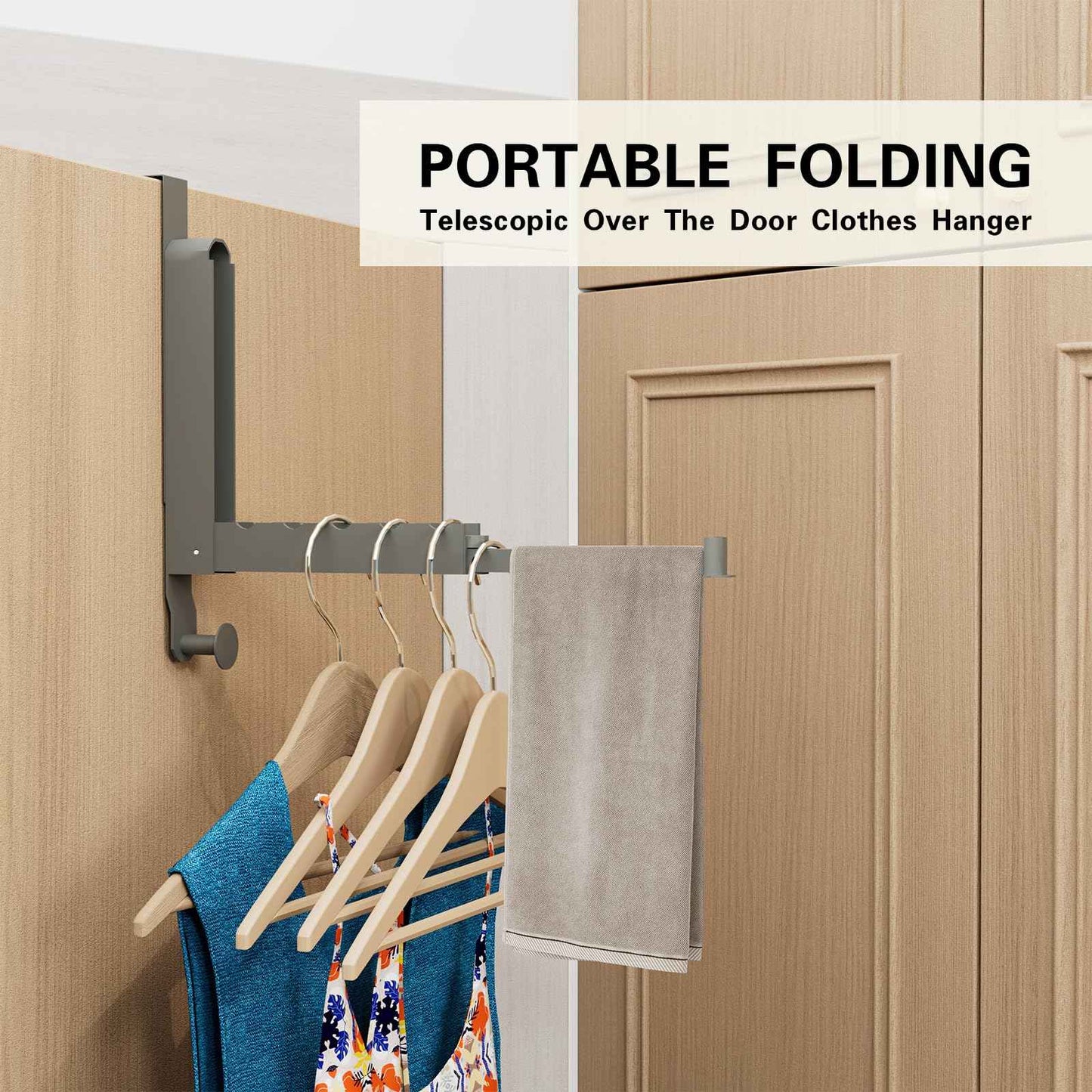 Goffing Over The Door Drying Rack, Foldable Portable Over The Door Hooks Hanger with Towel Racks for Coat Clothes Laundry Bathroom Bedroom Travel Hangers (Space Grey, 2 Pack)
