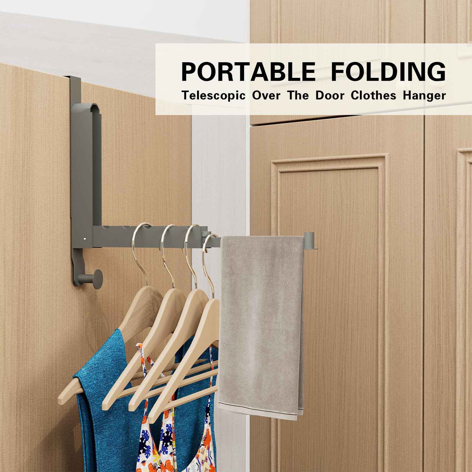 Goffing Over The Door Drying Rack, Foldable Portable Over The Door Hooks Hanger with Towel Racks for Coat Clothes Laundry Bathroom Bedroom Travel Hangers (Space Grey, 2 Pack)