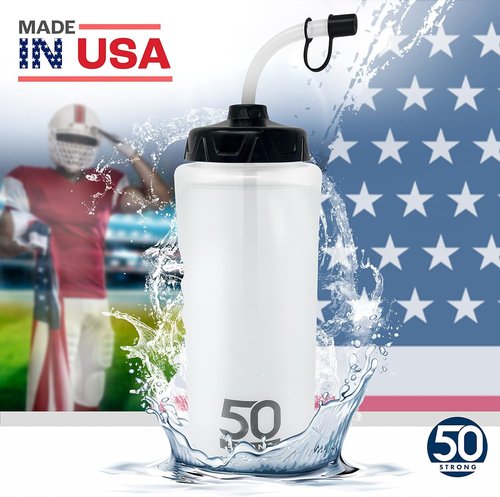 50 Strong 1 Liter Water Bottle | 2-Pack BPA-Free Sports Bottles with Long Straw & Grip - Made in USA