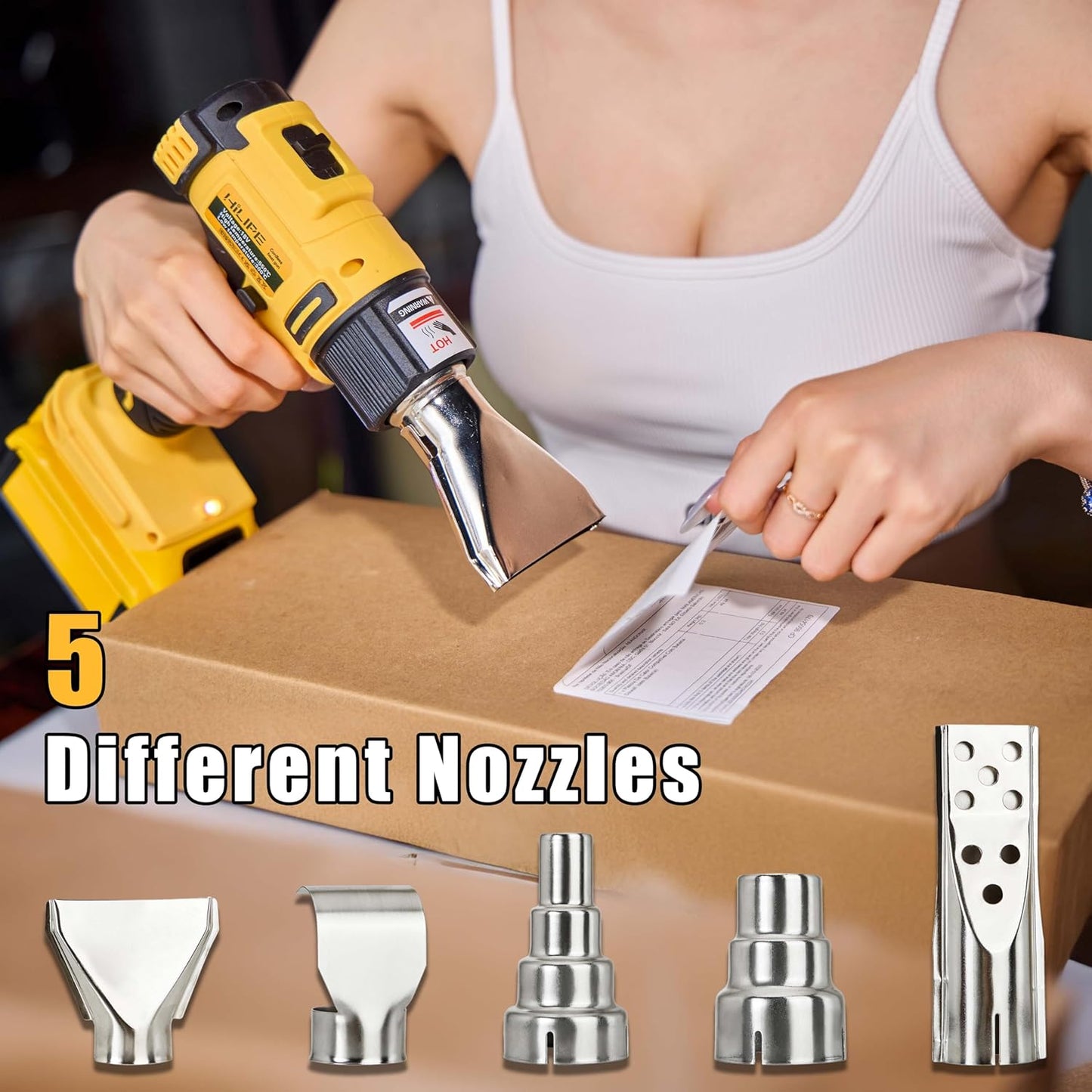 DeWALT Cordless Heat Gun - 20V Lithium Hot Air Tool with 5 Nozzle Attachments, 2 Temp Settings up to 1022°F for Shrink Wrapping & Tube Bending