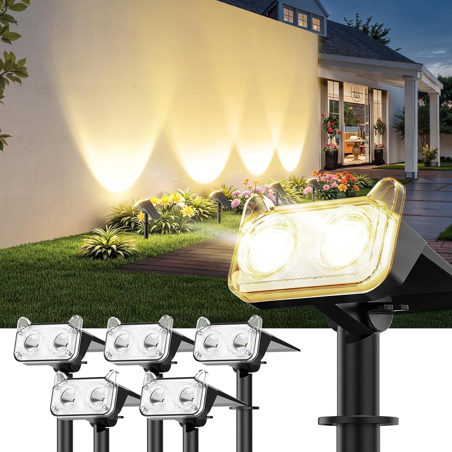 6 Pack Solar Spot Lights Outdoor - Waterproof LED Landscape Lighting, Auto ON/OFF, 135° Adjustable for Garden, Pathway & Tree Decor