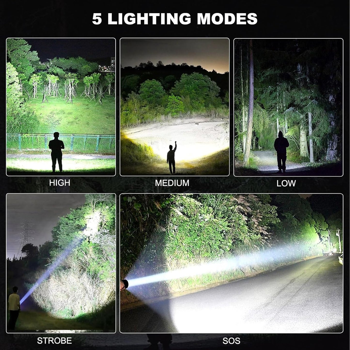 High Lumens 90,000LM Rechargeable LED Flashlights - 3 Pack, 5 Modes, Waterproof for Home & Camping