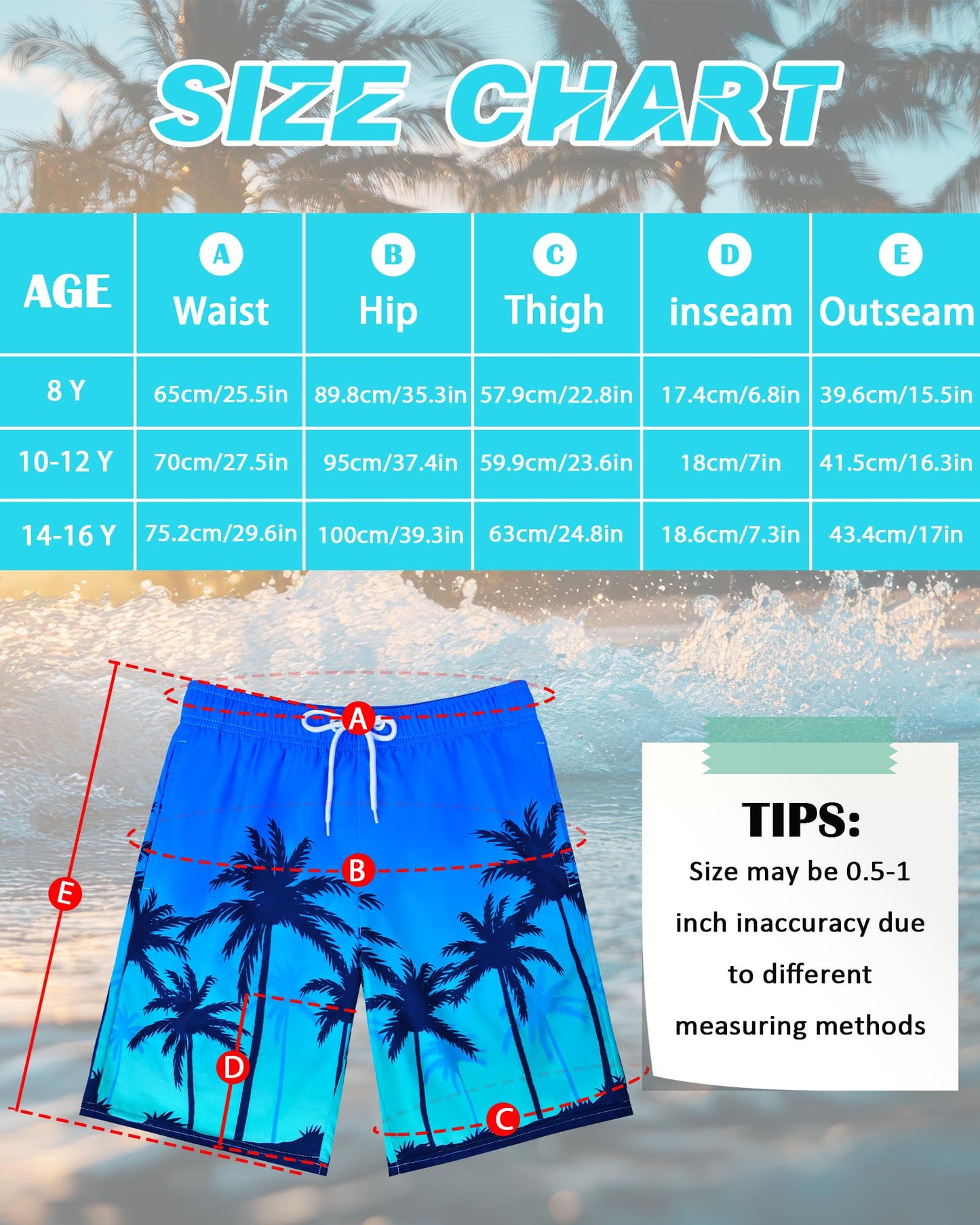 Resiprolty Boys Swim Trunks Size 10-12 with Compression Liner Boy Swim Shorts Quick Dry Boys Bathing Suit Swimsuit Swimwear Kids Beach Board Shorts Athletic Running Swimmming Trunks Coconut Tree