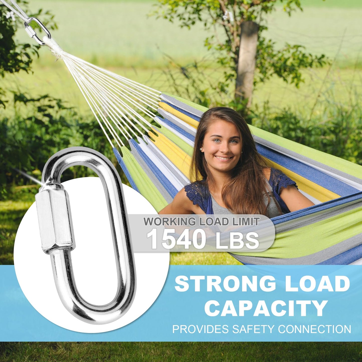 Vmuter 4Pc 3" 316 Heavy Duty Stainless Steel Screw Chain Quick Links, High Strength Carabiner for Big Chain Connecting, Hammock Hanging, Hiking, Camping