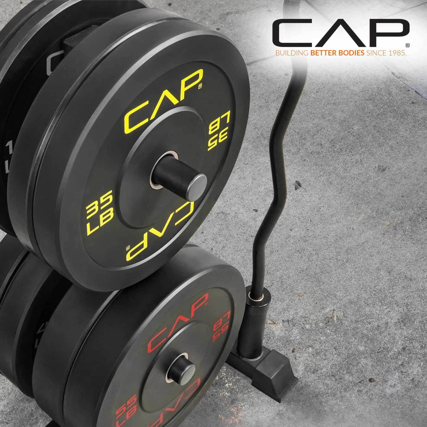 CAP 190 lb Economy Speckled Olympic Bumper Plate Set with Storage Rack, 2-Inch Olympic Plates, Medium Bounce Rubber Weight Plates with Steel Hub, 6 Weight Posts & 4 Barbell Holders for Weightlifting, Strength Training & Home Gym Workouts