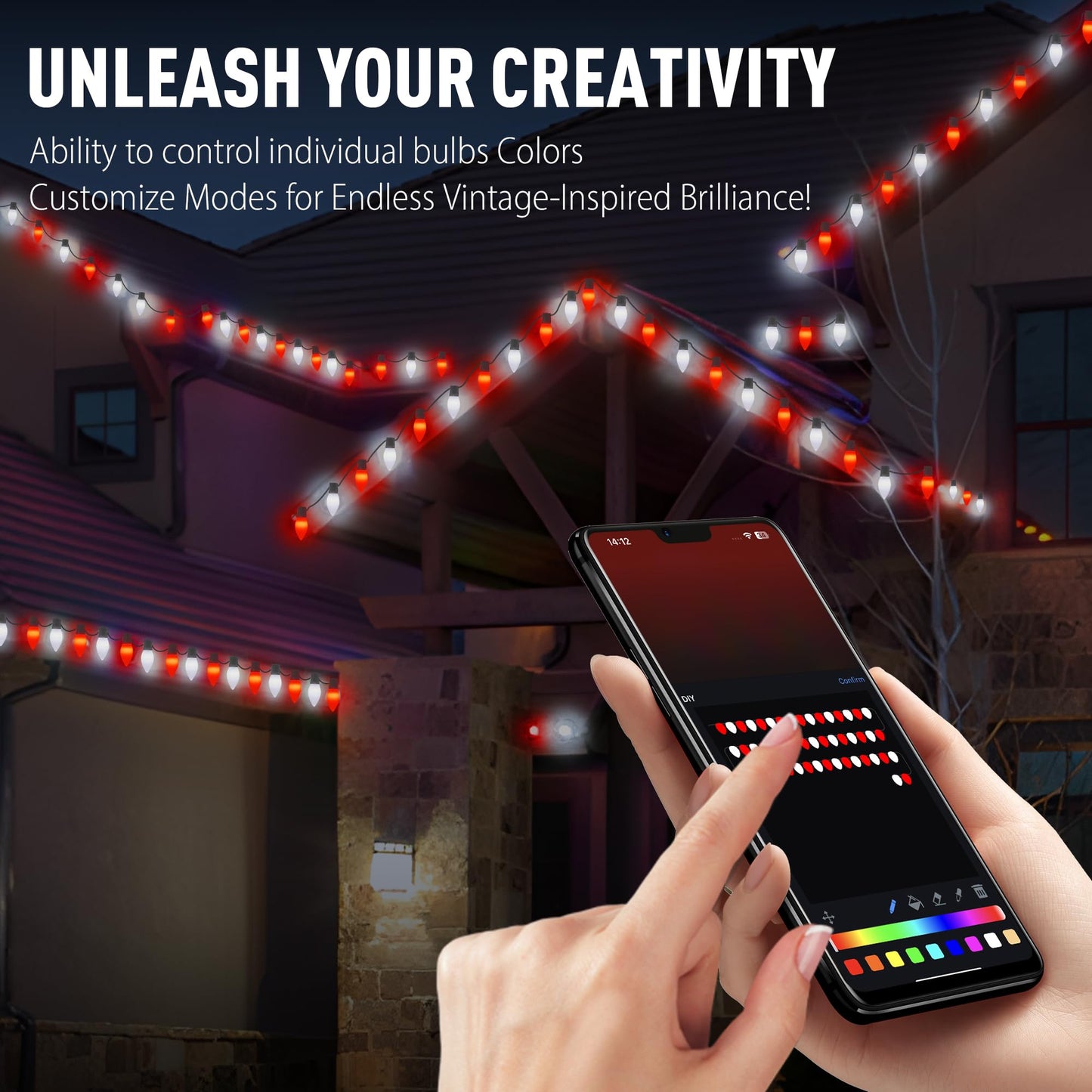 Probro Smart C9 RGB Christmas Lights, 66 FT 100 LEDs with APP, Music Sync, 105 Dynamic Modes, Waterproof Connectable String Lights for Outdoor Roofline, Xmas Tree, Holiday Party, Commercial Decor