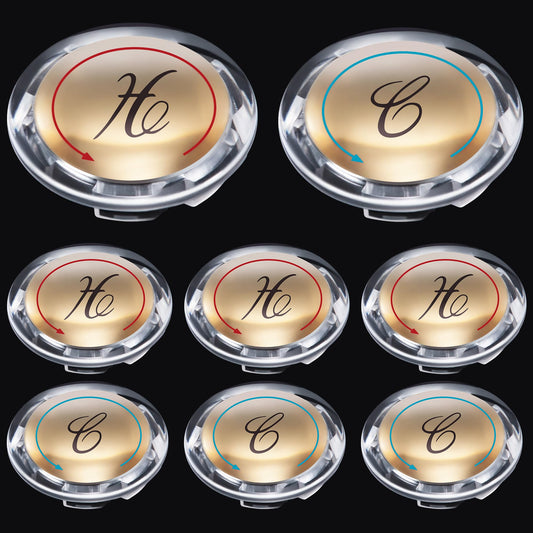 Dreyoo 8 Pcs Universal Index Buttons, Hot and Cold Faucet Index Buttons, Bathroom Faucet Knobs Replacement, Compatible with Delta/LDR/Delex/Peerless Two Clear Handles, 1-5/16 In. Diameter