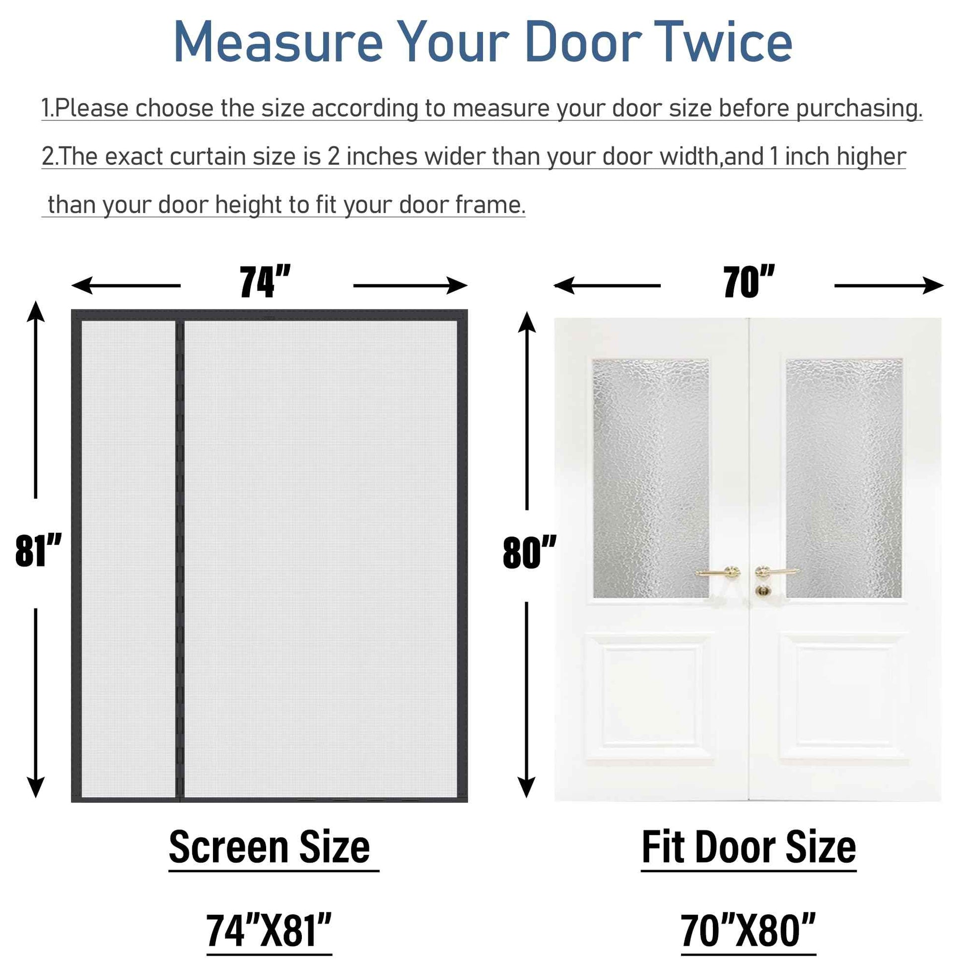 Magnetic Screen Door High Density Mesh,Reversible Left Right Side Opening Wide Retractable French Door Screen Mesh,Reinforced Sliding Screen Doors, Heavy Duty Door Screen for Double Door
