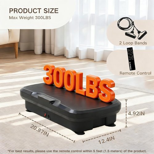 BARWING Vibration Plate Exercise Machine for Lymphatic Drainage Vibrating Power Plate Vibration Platform Shaker Whole Body Plates for Weight Loss with Fitness Resistance Bands 300 LBS Capacity