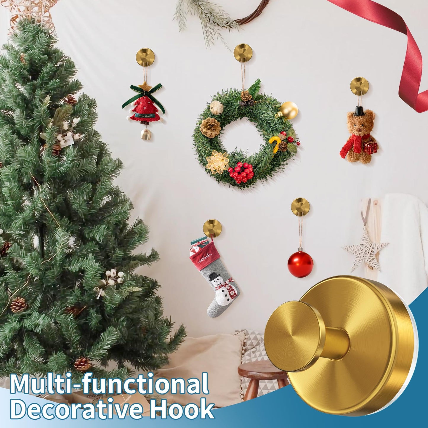 Deluwire Suction Cup Hooks for Shower,3 Packs Towel Holder,Removable Shower Towel Suction Hooks for Bathroom Wall,Kitchen,Glass,Mirror,Tile to Hang Robes,Loofah-Gold No Rough or Dirty Surfaces